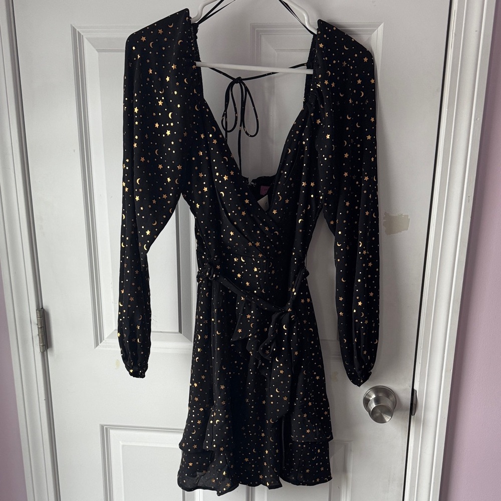 Miami Black and Gold Celestial Wrap Dress